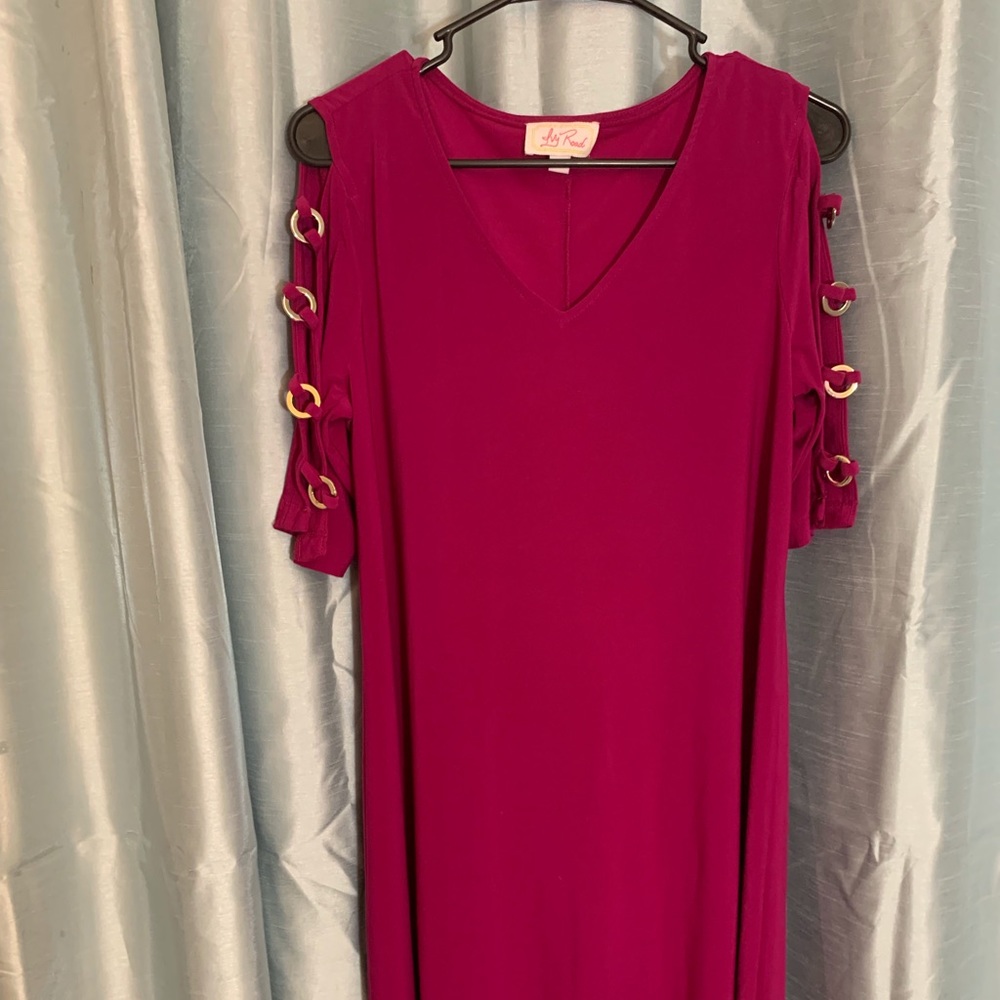 Beautiful fuschia dress with decorative arm rings size 10